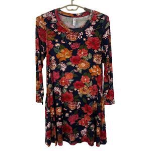 Latched Mama Floral Long Sleeve Jersey Knit Dress Large red pink nursing pockets